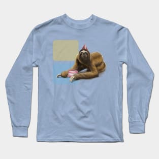 Sloth with Cake Long Sleeve T-Shirt